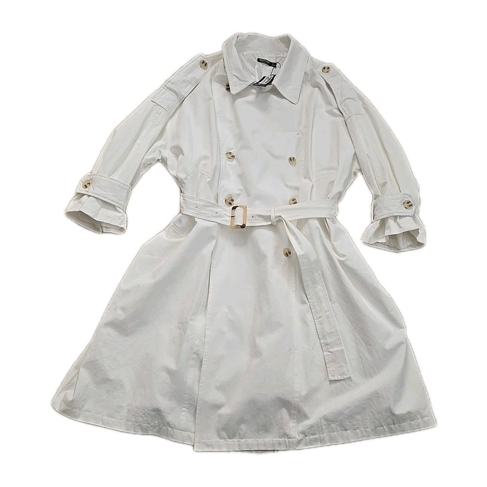 Nasty Gal Belted Oversized Double Breasted‎ White Trench Coat Stone Sz 6 US $185